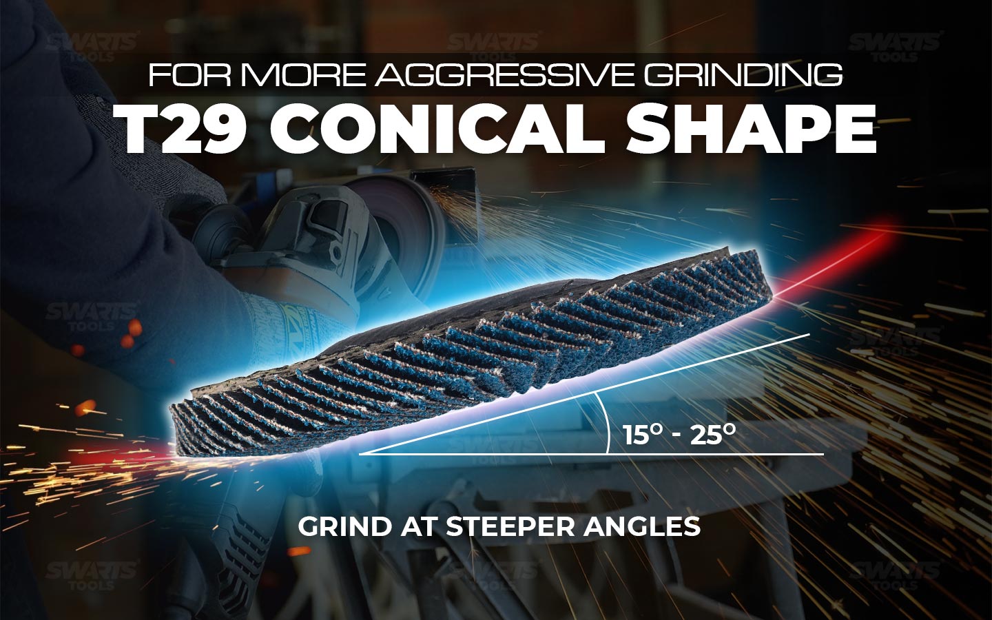 for more aggressive grinding, t29 conical shape grind at steeper angles