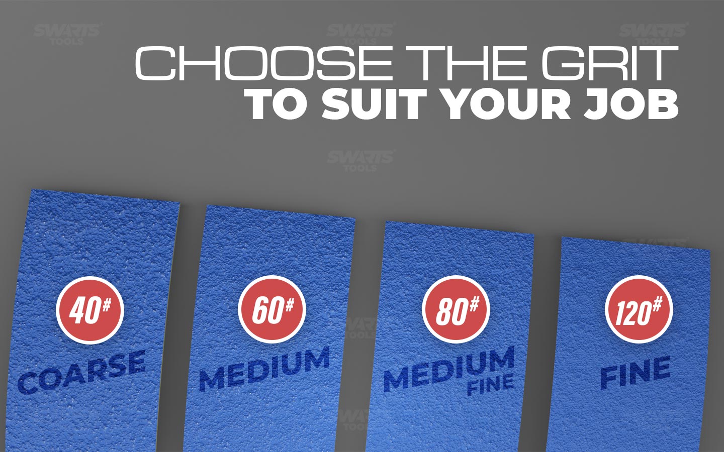 choose the grit to suit your job: 40#, 60#, 80#, 120#