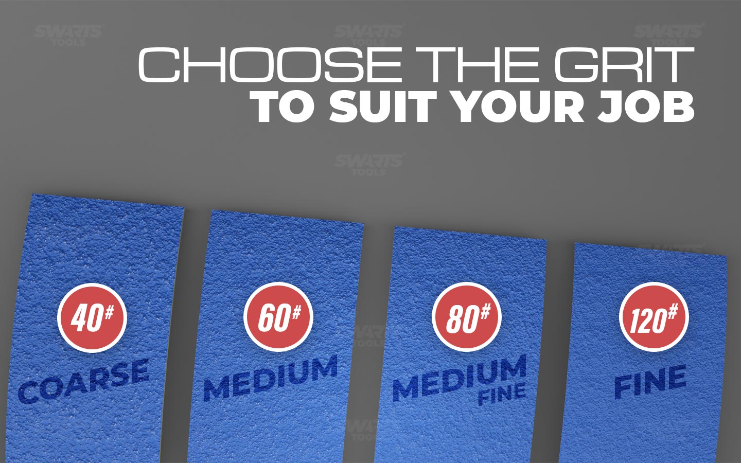 choose the grit to suit your job: 40#, 60#, 80#, 120#