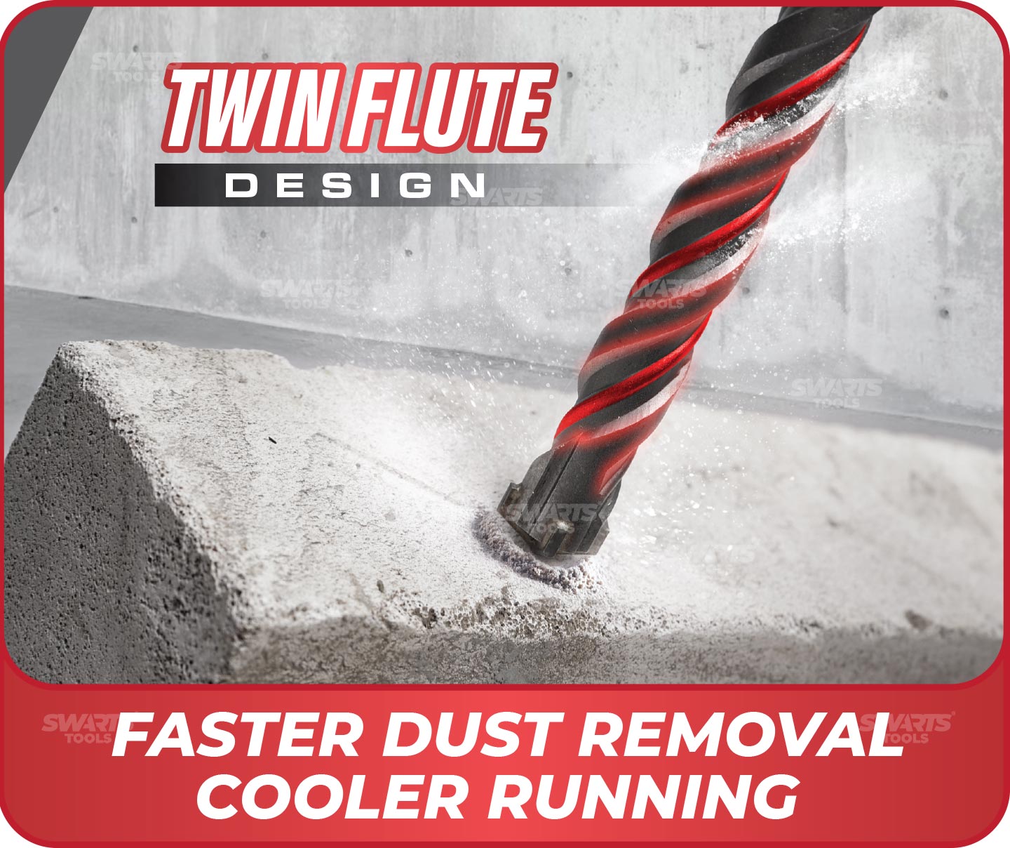 TWIN FLUTE DESIGN, FASTER DUST REMOVAL COOLER RUNNING