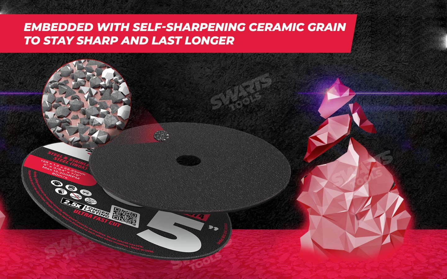 embedded with self-charpening ceramic grain to stay sharp and last longer