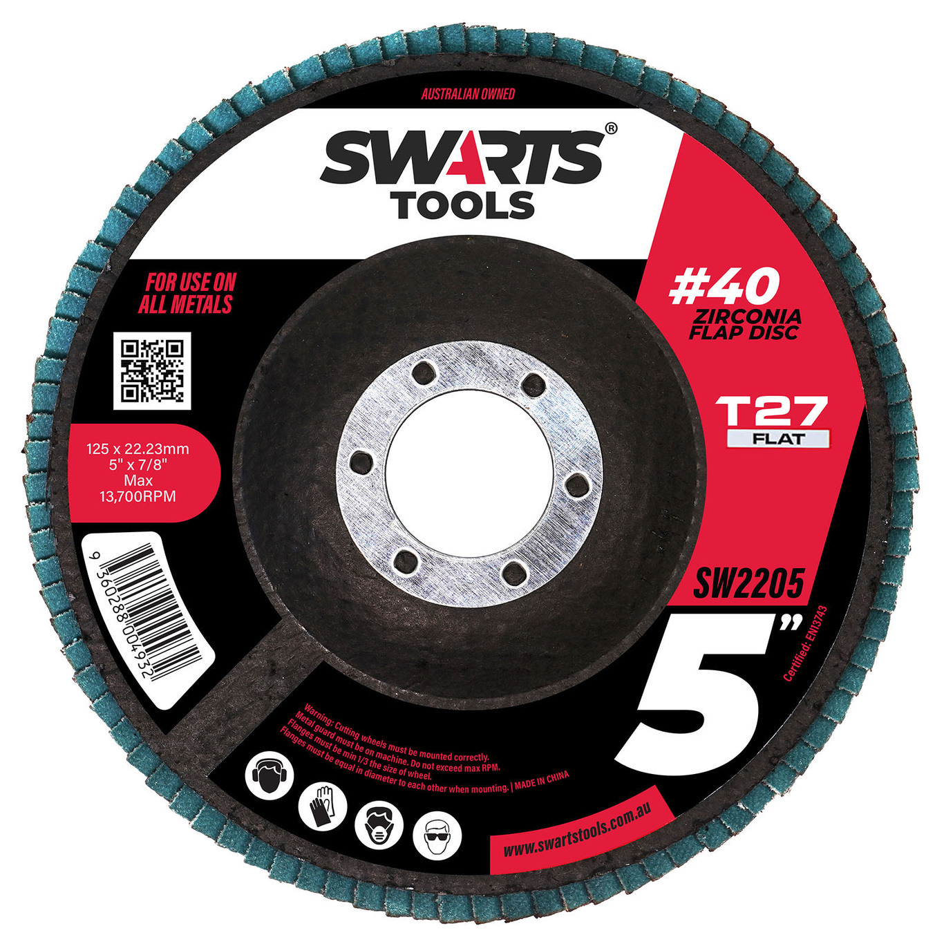 5" 125mm 40 Grit Blue Cubic Zirconia Flat Flap Wheels 50pc 